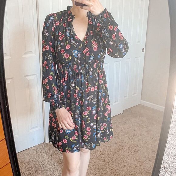 Kate Spade Long Sleeve Floral Mini Dress XS - Picture 1 of 9